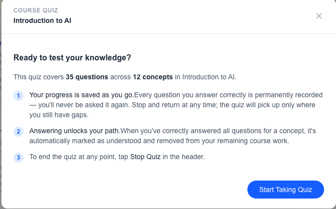 Course quiz intro screen